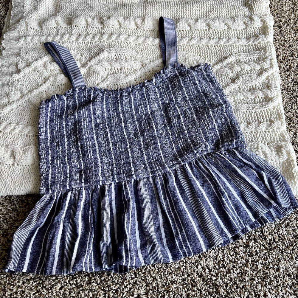 LOFT Smocked Blue and White Babydoll Tank Top Size XL